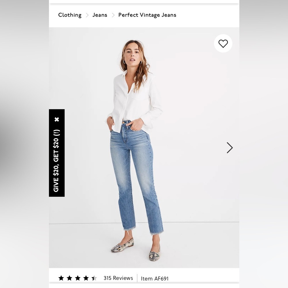 MADEWELL THE PERFECT VINTAGE JEAN AINSWORTH WASH SIZE 26P